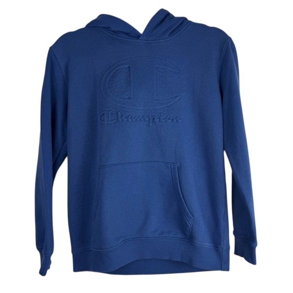 Champion Youth Boys Large 14/16 Blue Embossed Logo Pullover Fleece Hoodie